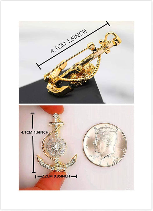 Anchor Nautical Brooch Pin Anchor Rope Brooch Gold Shiny Cubic Zirconia Pins & Pendants Scarf Holders for Women Men...