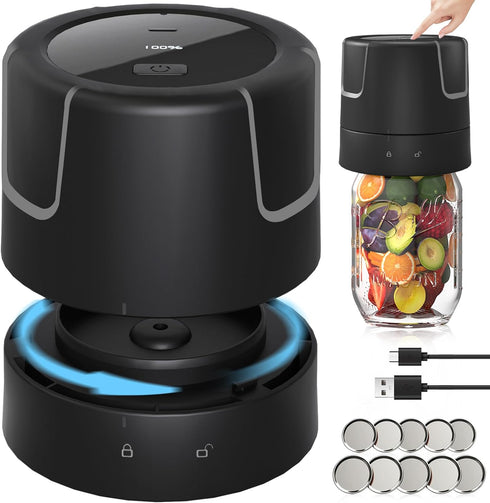 Electric Mason Jar Vacuum Sealer - 85kPa Strong Suction Vacuum Sealing Machine with Regular and Wide Mouth Mason Jar Lids - Silent Rechargeable Po...