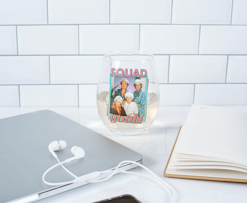Silver Buffalo The Golden Girls Squad Goals Stemless Wine Glass | Official TV Show Collectible Drinkware | Novelty Kitchen Gifts, Cocktail Glass F...