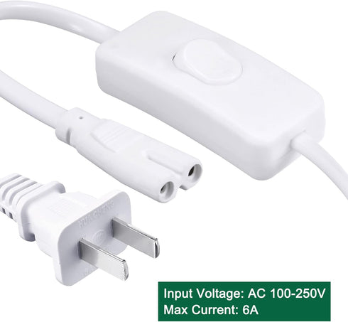 MECCANIXITY T5 T8 LED Tube Power Extension Cable with On/Off Switch, 2 Pin 3 Meter Length Wire White for LED Integrated Light Tube Fixture...