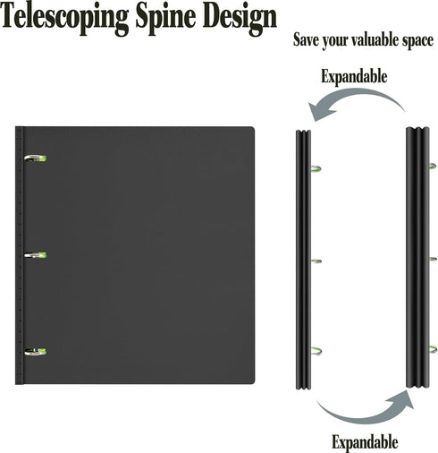 Telescoping 3 Ring Binder, Portable Plastic Binder with Telescoping Spine, 3 Ring Binder with Foldable Front Cover Holds 8.5" x 11" Paper for Scho...