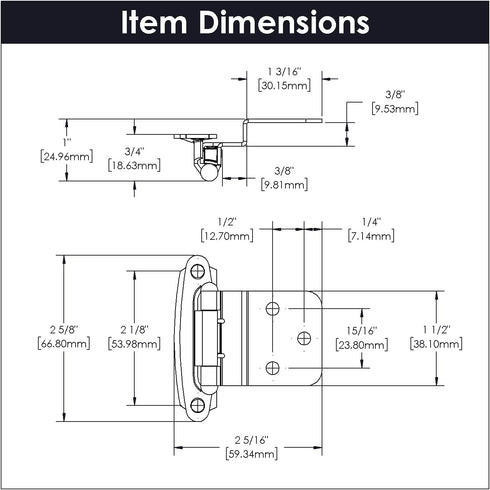 Hickory Hardware P243-VP Variable Overlay 3/8 Inch Inset - Easy Installation - Traditional Cabinet with 170° Opening Self-Closing Surface Mount Fa...