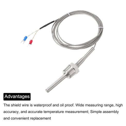 MECCANIXITY K Type Thermocouple Temperature Sensor Probe 1/2" NPT Thread 8x50mm 6.6ft Wire 0 to 800°C(32 to 1472°F) 304 Stainless Steel...