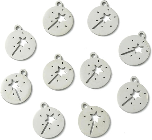 LiQunSweet 20 Pcs Flat Round with Star Magic Stick Charms Hollow Fairy Tale Wand Charms for DIY Necklace Bracelet Jewelry Making Supplies...