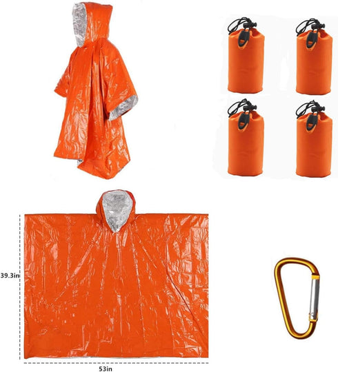 Emergency Blanket Poncho, 4 Pack Ultralight Waterproof Thermal Survival Space Blanket Ponchos with Hood for Camping Hiking Outdoor...