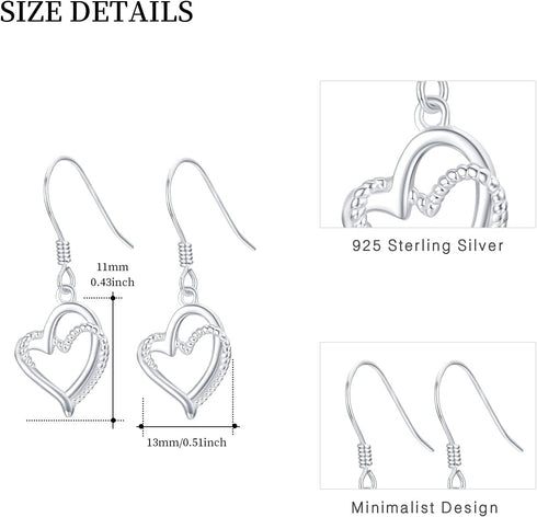 Open Heart Dangle Drop Earrings for Women Sterling Silver Twisted Forever Love Heart White Gold Plated Hook Earrings for Mother’s Day Birthday Gif...