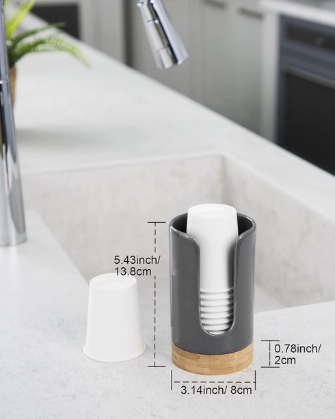 Ceramic Bathroom Cups Dispenser - 3-5 oz Disposable Paper & Plastic Bathroom Cups Holder - Mouthwash Cups Dispenser for Bathroom, Guest Toiletries...