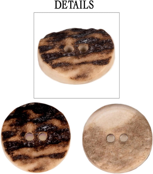 Natural Round Shape Deer, Elk Antler Buttons 3 Sizes 5pieces (20 mm (0.79 inch))...