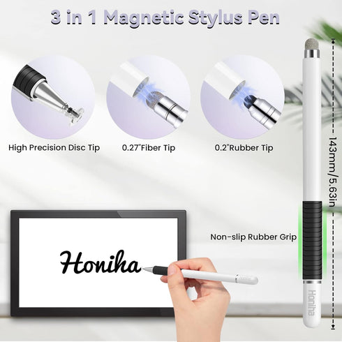 Stylus Pen for iPad, Honiha 3 in 1 Magnetic Stylus Pencil High Sensitivity Disc & Fiber & Rubber Tip Touch Screen Pen Universal Stylus for iPad iP...