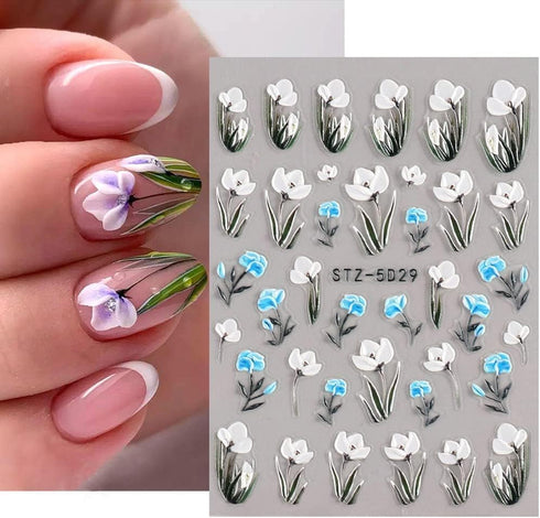Flower Nail Art Stickers 6 Sheets Engraved Flower Nail Stickers 3D Self-Adhesive Nails Art Supplies Flower Butterfly Design French Manicure Decals...
