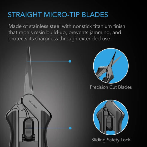 AC Infinity 6.6” Stainless Steel Pruning Shear, Lightweight Ergonomic Design, Straight Precision Blades with Nonstick Titanium Coating for Gardeni...