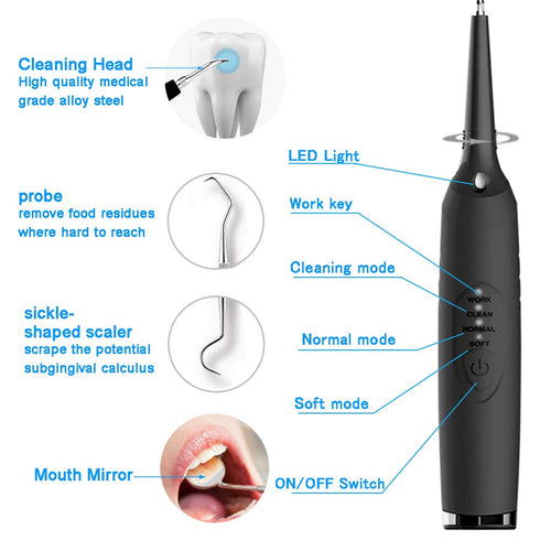 Electric Dental Calculus Remover, Household Tartar Scraper Tartar Remove for Fighting Tartar Tooth Stains Teeth Polishing, 4 Replaceable Heads, Po...