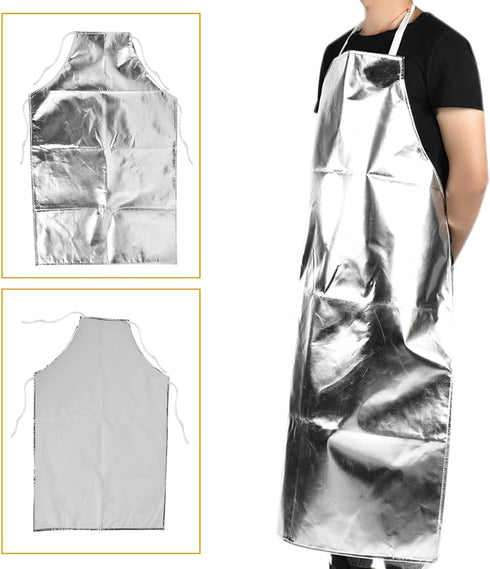 Heat Resistant Apron, Aluminum Foil High Temperature 1000 Degrees Heat Insulation Working Apron Anti Splash Anti Scalding Fire Retardant Flame Ret...