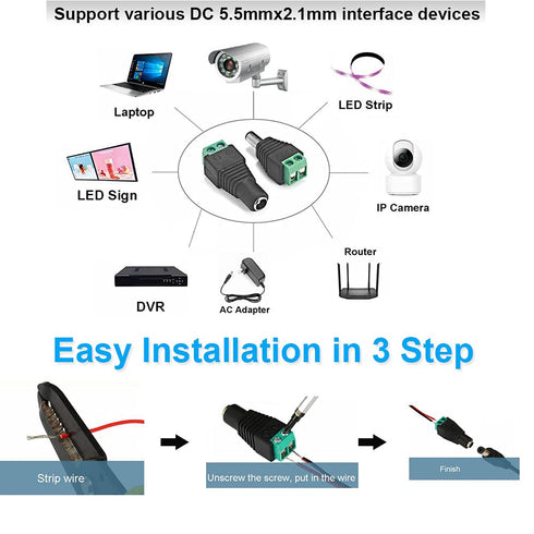 DC Power Connector 15 Pairs 12V Male+Female 2.1x5.5MM DC Power Jack Plug Adapter Connector for CCTV Camera and LED Strip Light...