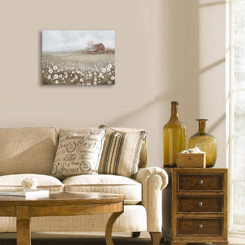 ATELIYISHU Barn Canvas Wall Art Rustic Farmhouse Wall Decor Country Meadow Landscape Painting Sky and Wild Flowers Prints Artwork for Bedroom Kitc...