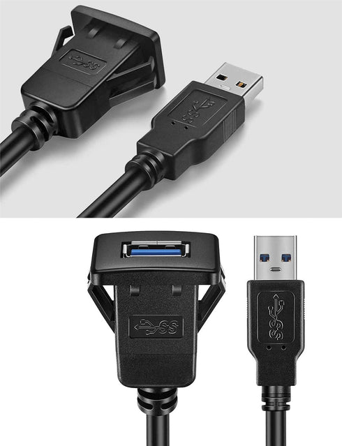 USB3.0 Square Flush Mount - 1M 3ft USB 3.0 Extension Mount, Dash Mount, Flush Mount, Panel Mount Cable, for Car, Boat, Motorcycle (3 feet)...