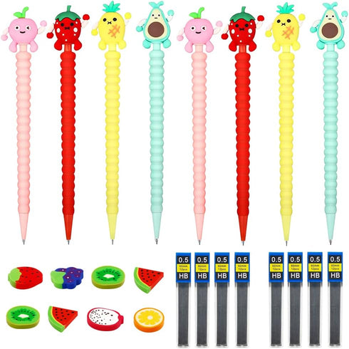 24PCS Cute Mechanical Pencil Set, 8PCS Pastel Mechanical Pencil 0.5mm with 8PCS Fruit Erasers and 8PCS Pencil Refills, Colorful Mechanical Pencils...