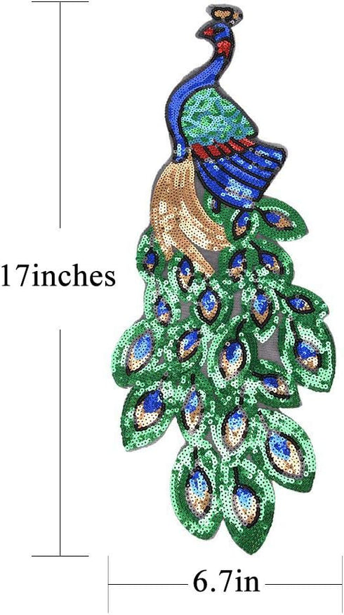 2 Pack Colorful Sequins Peacock Patch Iron On/Sew on Embroidered Applique Patch Craft Fashion Accessories for DIY Clothes...