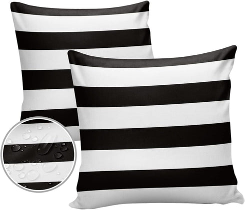 Outdoor Pillow Covers 26x26 Waterproof Polyester Throw Pillow Covers, Black White Stripes Decorative Pillowcases Garden Cushion Case for Patio Cou...
