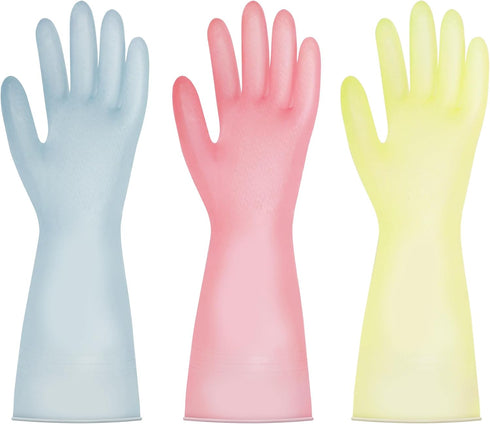 BOOMJOY PVC Cleaning Gloves, Heavy Duty Dishwashing Gloves, Reusable Medium Gloves for Kitchen, Bathroom, Gardening, Working, Pet Care - Pink & Bl...