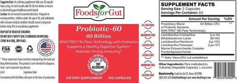 Probiotic Capsules 60 Billion Cfu's | MAKTrek Bipass Technology | Digestive & Immune Support 120 Capsules...
