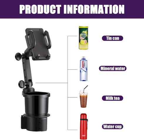 Ajxn 1 PC Car Cup Holder Phone Mount, Universal Adjustable Cup Holder Cradle, Universal Auto Cell Phone Stand, 2-in-1 Car Cup Phone Holder, for Mo...