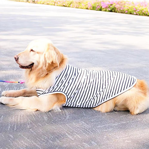 ANIAC Summer Dog Shirt for Medium Dog Girl Boy Striped Dog T-Shirt White Basic Tank Top Sleeveless Doggy Vest Spring Pet Clothes for Dog (White, 5...