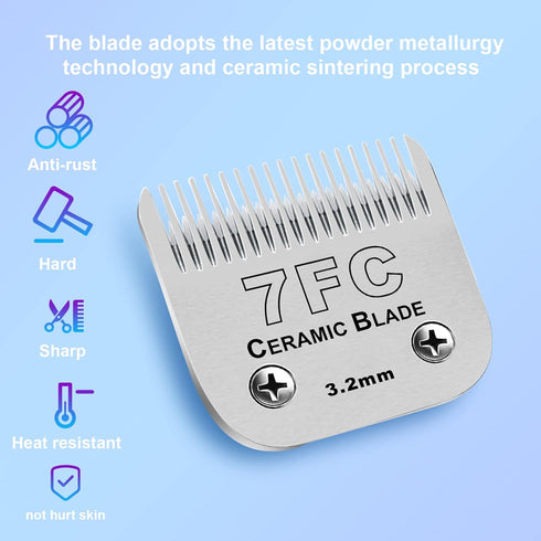 Detachable Pet Dog Clipper Blades, Compatible with Andis Size-7FC Cut Length 1/8"(3.2mm), Most Oster A5, Wahl KM Series Clippers,Made of Ceramic B...