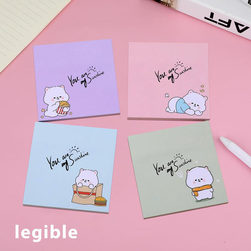 Cute Self-Stick Note Pads, 4 Pack 320Sheets Kawaii Animal Sticky Notes Cartoon Memo Pads Markers Flags Cute Stationary Note Pads for School Home S...