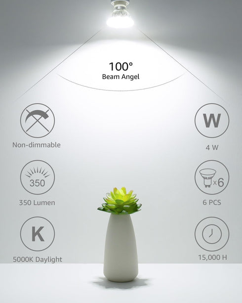 LE GU10 LED Light Bulbs Non-Dimmable, 5000K Daylight White GU10 Bulb Replacement for Recessed Track Lighting, 4W LED Bulbs with 100°Flood Beam for...