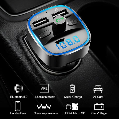Bluetooth Adapter for Car, Wireless FM Radio Transmitter, Handsfree Call Car Charger,& Audio Receiver, MP3 Music Player,Fast Car Charger?Dual USB ...