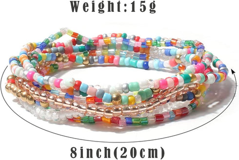 Handmade Stackable Beaded Bracelets for Women Layering Strand Colorful Beads Bracelets Set Boho Adjustable Muilty-layered Seed Stretch Wristbands ...