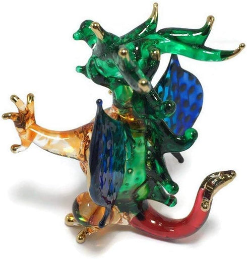 Tiny 2" Green Blue Yellow Sitting Western Dragon Figurine - Miniature Hand Blown Glass Dragons Mythical Creature Animals Crystal Decorative Collec...