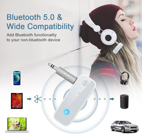 Aux Bluetooth Adapter for Car, 2 in 1 Wireless Bluetooth Transmitter Receiver, Built-in Mic Hands-Free Calls Crystal Clear Sound, for Cars Headpho...