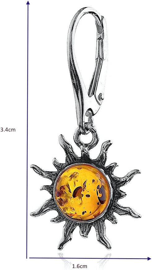 Ian and Valeri Co. Amber Sterling Silver Flaming Sun Leverback Earrings...