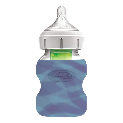 Dr. Brown's Options+ Wide-Neck Glass Bottle Sleeve, 100% Silicone, Glow-in-the-Dark, BPA-Free, 5 oz, 1-Pack...