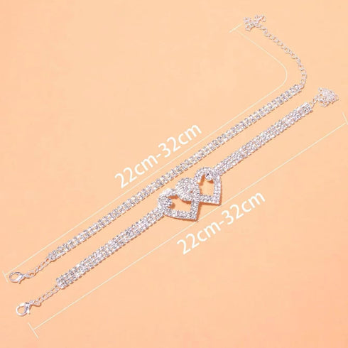 Pingyongchang Heart Rhinestone Ankle Bracelets for Women Shiny Heart Handmade Adjustable Beaded Crystal Tennis Link Chain Bracelets Anklets for Wo...