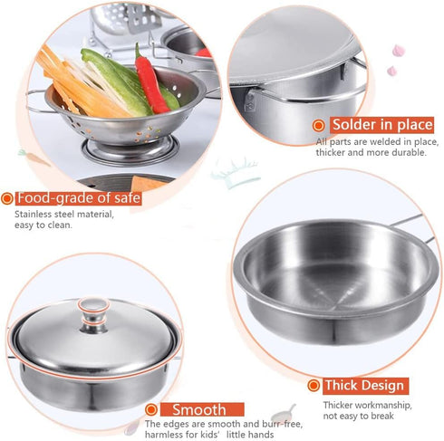 Play Pots and Pans Toys for Kids Kitchen Playset Pretend Cookware Utensils Play Set Play Cooking Toys Mini Stainless Steel Cooking Utensils Toys K...