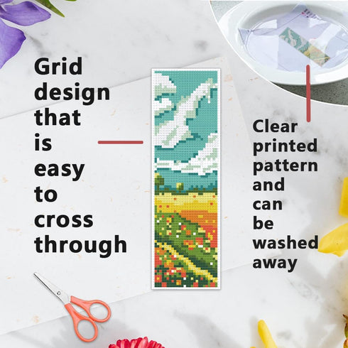 6pcs Scenery Cross Stitch Bookmark Kit DIY Beach Stamped Embroidery Bookmark Kits 8x2.4" Mountain Needlepoint Bookmark Kit with Instruction Aurora...
