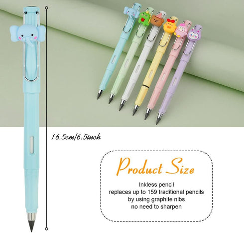 6 Sets Infinity Pencil Reusable Inkless Pencil No Sharpen Everlasting Pencil with Extra 6 Replaceable Nibs and 6 Cute Pencil Cups Infinite Pencil ...