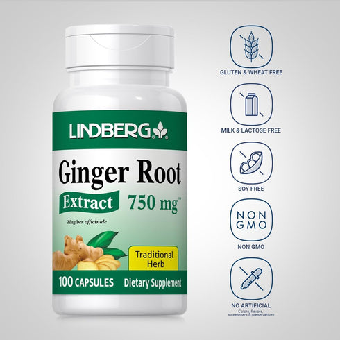 Lindberg Ginger Root Capsules | 750 mg | 100 Count | Non-GMO, Gluten Free Supplement...