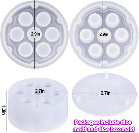 Juome Dice Resin Molds Silicone with Dice Box, DND Dice with Holder Epoxy Resin Molds, Silicone Molds for Epoxy Resin for DIY Dices and Dices Stor...