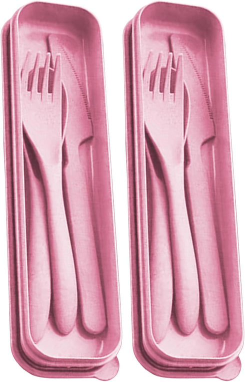 Travel Utensils Set with Case 2 Sets Reusable Wheat Straw Portable Knife Fork Spoons Tableware Picnic Camping or Daily Use Eco-Friendly BPA Free L...