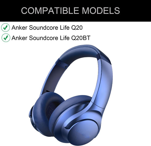 Replacement Ear Pads Cushions for Anker Soundcore Life Q20 Headphones,Soundcore Life Q20 Earpads with Comfortable Memory Foam & Protein Leather-Bl...