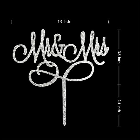 Mr and Mrs Cake Topper Bride And Groom Sign Wedding Engagement Cake Toppers Decorations (Silver Glitter Acrylic)...