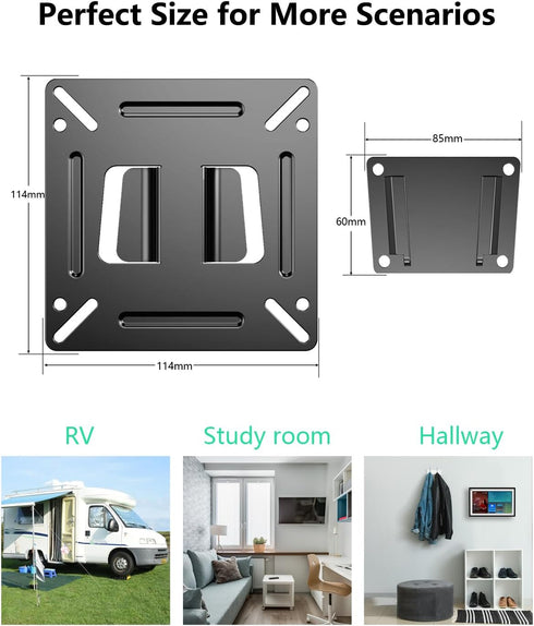 Monitor Wall Mount RV TV Mount for 14”-27” LED LCD Flat Screens, Small TV Mount for Computer Monitors, Camper TV Mount Low Profile Fixed with 100x...