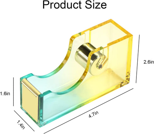 Acrylic Rainbow Desktop Tape Dispenser Heavy Duty Stylish Gold Non Skid Tape Holder Cutter for Home, School and Office Supplies (R-1)...