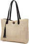 Women Straw Summer Beach Bag Handwoven Big Tote Leather Shoulder Handbag with Tassel Decorate...