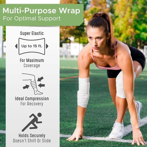 Premium Elastic Bandage Wrap (6" Wide, 2 Pack) - Made of USA Grown Cotton - Hook & Loop Fastener at One End - GT Latex Free Hypoallergenic Compres...