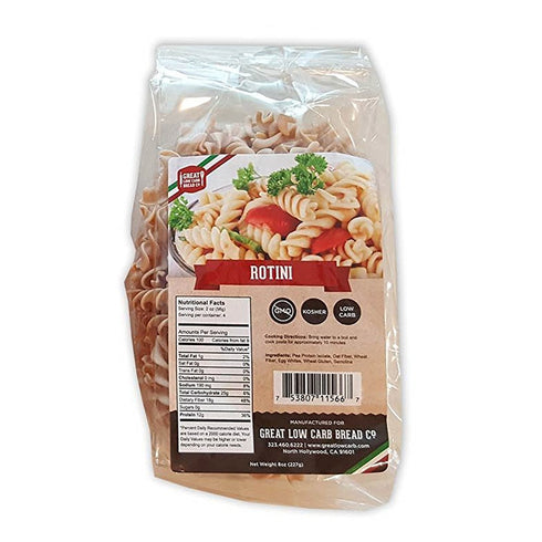 Great Low Carb Bread Co. Rotini Pasta 8 oz. Low Carb Pasta, Organic, Kosher, No GMO, Make Mac n Cheese, Cold Pasta Salads...